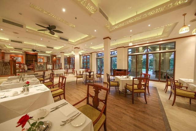 Kivukoni Ballroom with elegant table settings for corporate dinners and networking events.