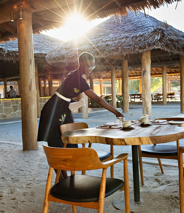 Main Restaurant at Bawe Island: Open-air luxury incentive trip and group dining venue.