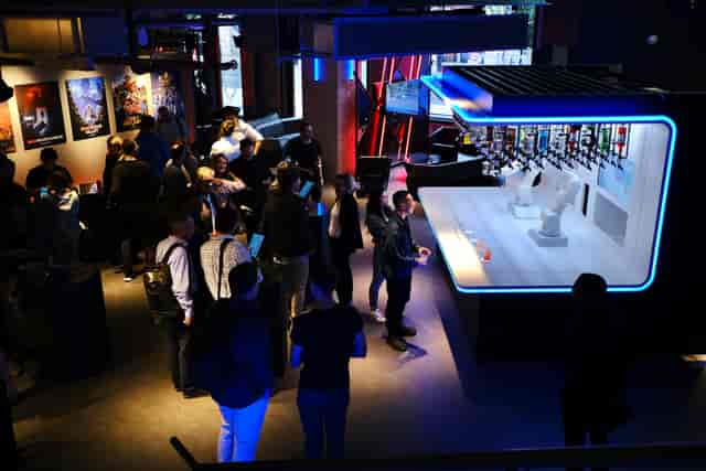 Sandbox VR London robotic bar at a high-tech corporate mixer event.