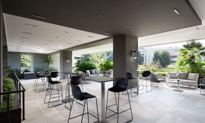 Faggio C Room terrace at Sheraton Milan San Siro for upscale networking and cocktail events.
