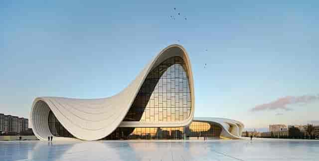 Heydar Aliyev Center art gallery featuring iconic curved architecture for gala or keynote events.