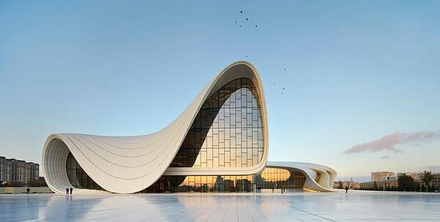 Heydar Aliyev Center art gallery featuring iconic curved architecture for gala or keynote events.