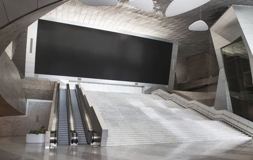 Baku Convention Center Main Hall: LED wall and grand staircase for corporate events and conferences.
