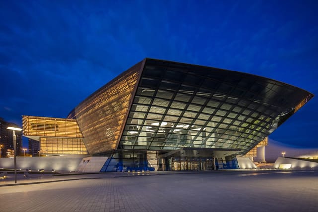 Main Hall of Baku Convention Center: iconic architecture for corporate gala and conference events.