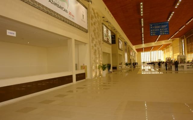 Baku Expo Centre concourse: high-ceilinged venue for corporate events and trade shows.