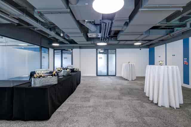 101 Reception, buffet, high-tops, event setup