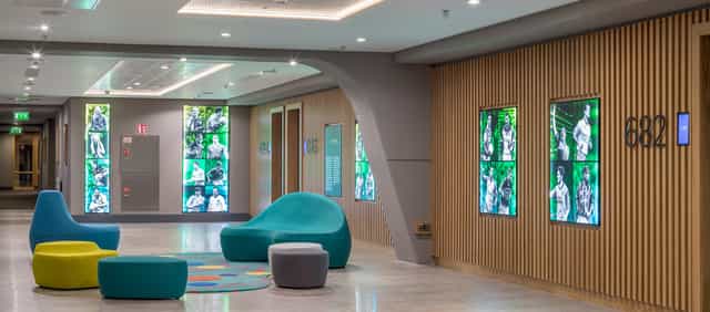 Modern event space in Croke Park with vibrant seating for meetings and networking.