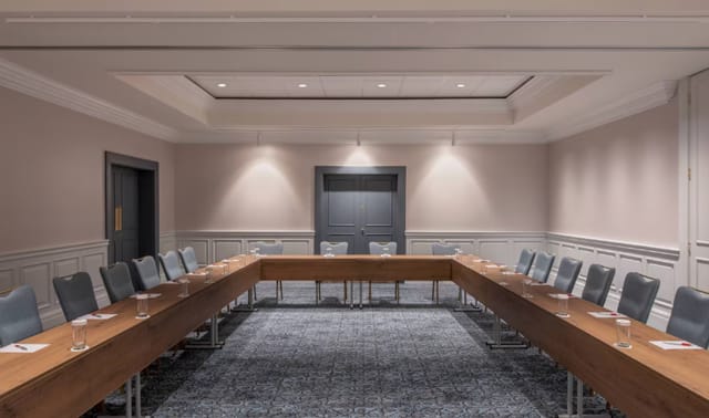U-shaped boardroom setup at Tbilisi Marriott for professional meetings and corporate events.