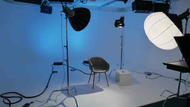 Minimalist digital studio setup for professional interviews and livestreams.