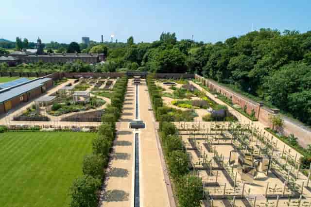 Kirkleatham Walled Garden event space with structured paths for gala or product launch.
