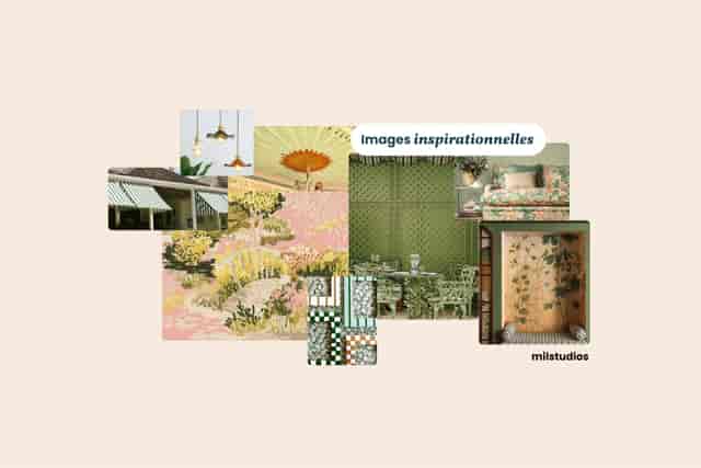 Botanical-themed breakout room mood board for sophisticated garden event planning and design.