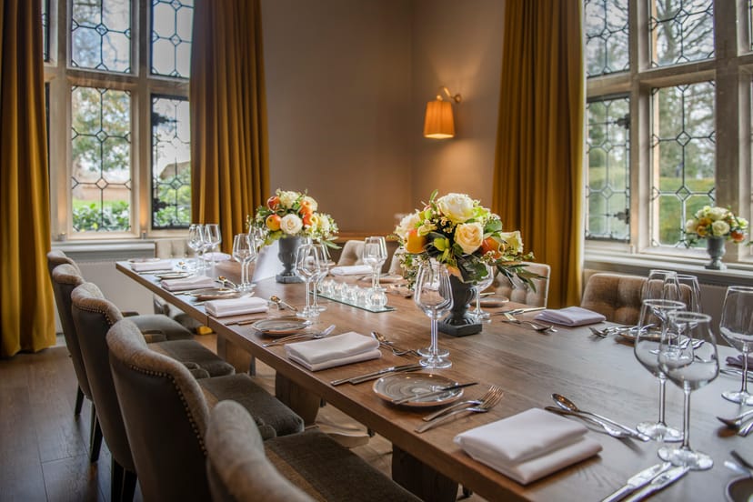 Elegant Manor Library at Horwood House Hotel, perfect for corporate meetings and private events.