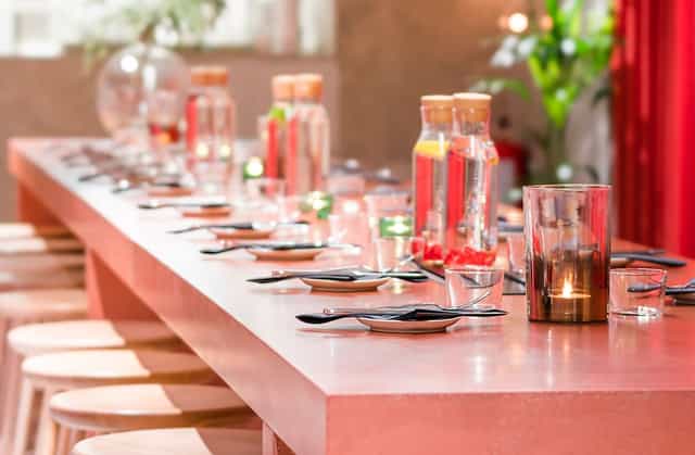 GT30 Lounge high-end dining setup with ambient lighting for VIP workshops and networking dinners.