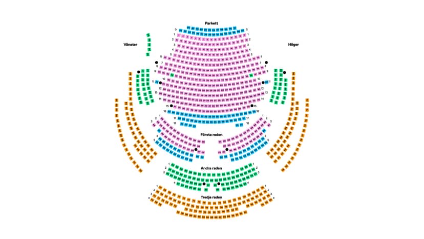 Målarsalen Dramaten tiered seating map for theater event venue logistics and capacity planning.