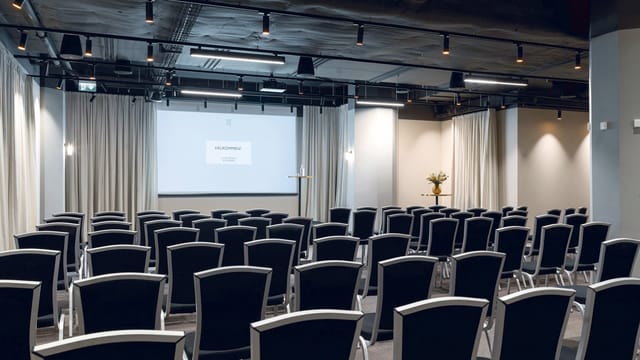 Modern theater-style meeting room at SIS Conference Centre for corporate training and seminars.