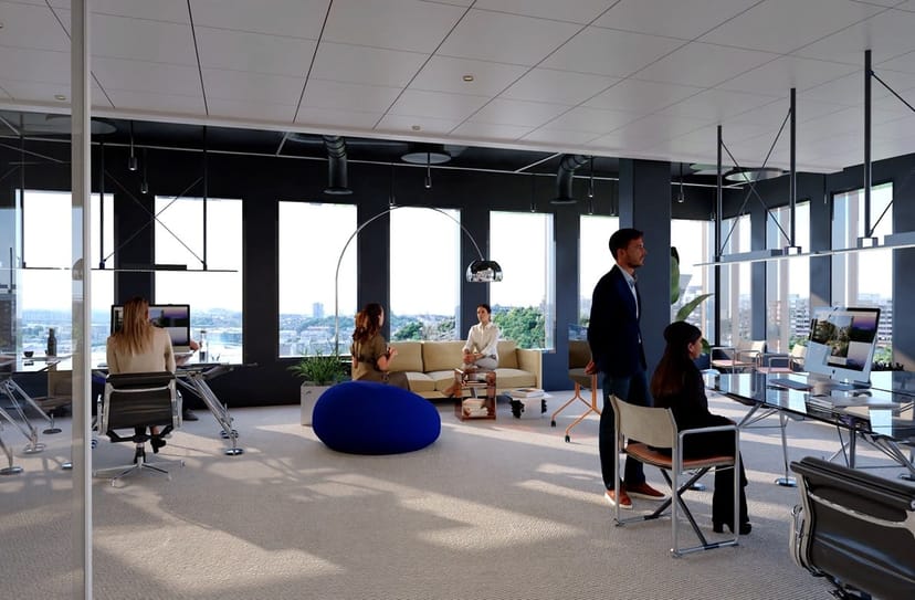 Modern meeting room in A house Sickla with natural light for collaborative coworking events.