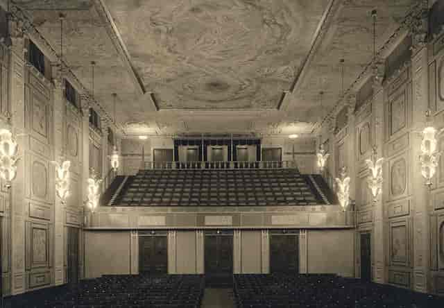 Grunewaldsalen auditorium with tiered mezzanine, ideal for corporate conferences and keynotes.