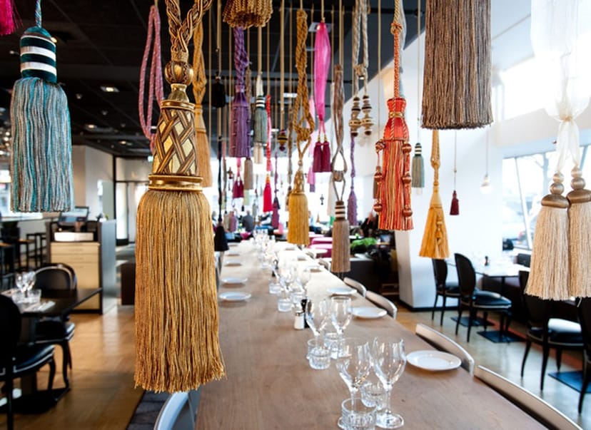 Scandic Malmen suite with dramatic tassel installation for creative banquet and networking events.