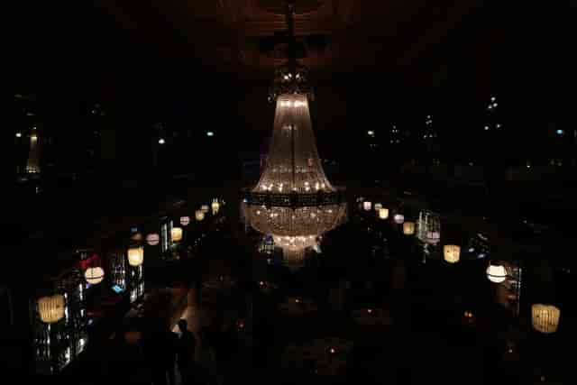 The Ballroom gala venue with dramatic architectural lighting for upscale events.