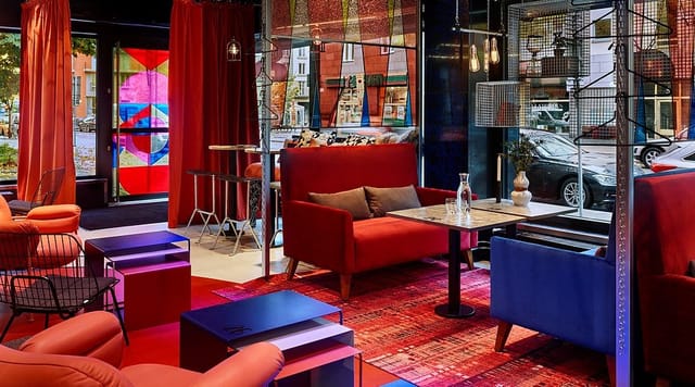 Eclectic lounge bar at Hilma for high-energy networking and creative event brainstorming sessions.