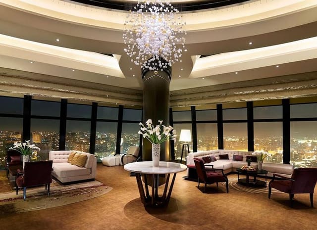 Fairmont Baku circular sky lounge for VIP receptions and exclusive corporate event board retreats.