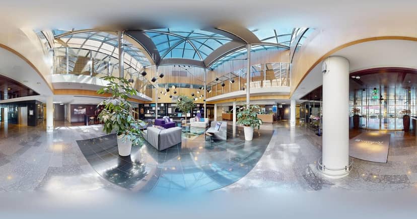 Stockholm Arlanda Airport conference atrium with modular seating for networking and receptions.
