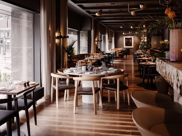 Private dining at Matbaren: Sophisticated, light-filled venue for corporate dinners and VIP events.