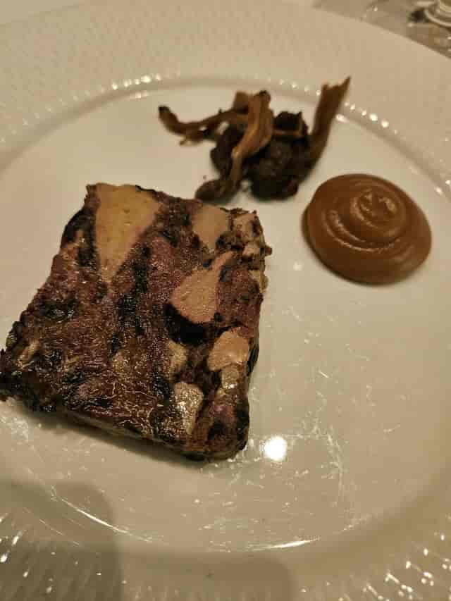 Foie gras starter at Gondolen Kungarummet, upscale banquet catering and event menu.