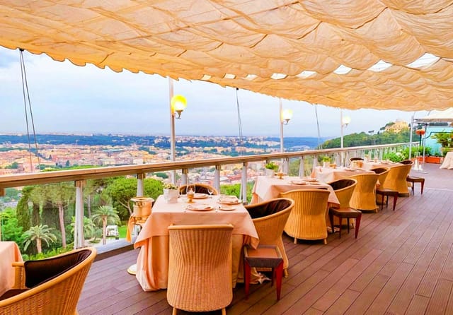 La Pergola terrace: luxury panoramic venue for executive dinners and corporate networking events.