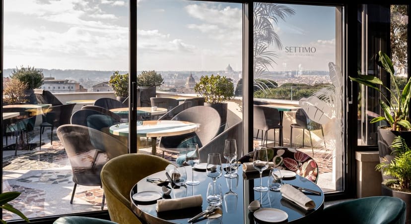 Luxury rooftop lounge with panoramic city views for corporate dinners and VIP events.
