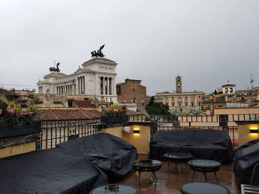 Rooftop American Bar at Otium Hotel with covered furniture, ideal for corporate event venue rentals.