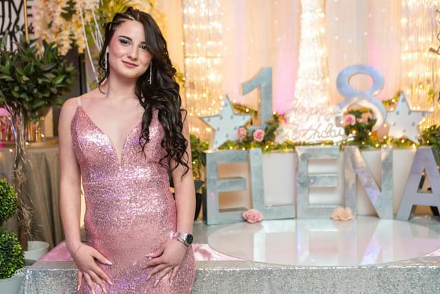 Marquee letters and shimmer backdrop for milestone birthday party photo booth at Loft 855.