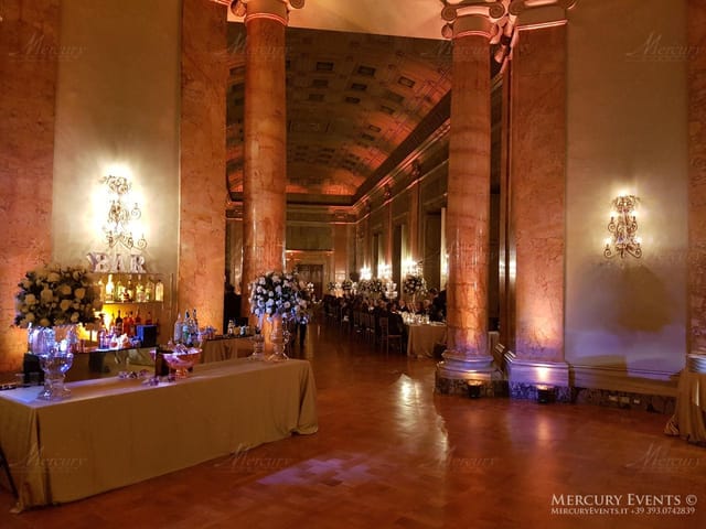 Elegant Galleria del Cardinale Colonna ballroom for luxury gala and wedding reception.