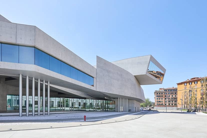 Modern MAXXI museum exterior, minimalist architectural venue for luxury events and brand launches.