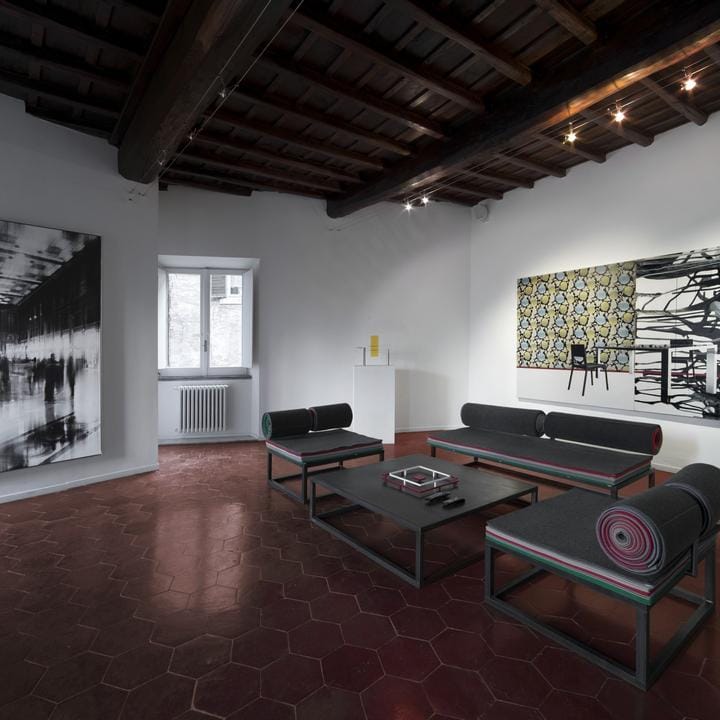 Spazio Arte lounge with modern furniture, ideal for VIP hospitality and corporate networking events.