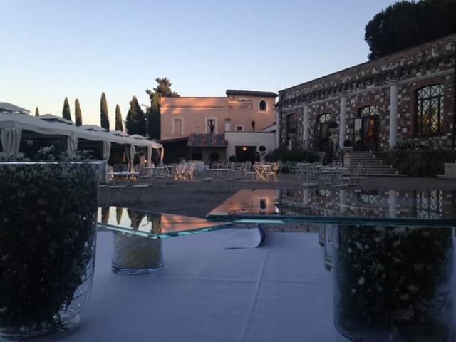 Villa dei Cesari terrace with stone architecture for corporate receptions and networking galas.