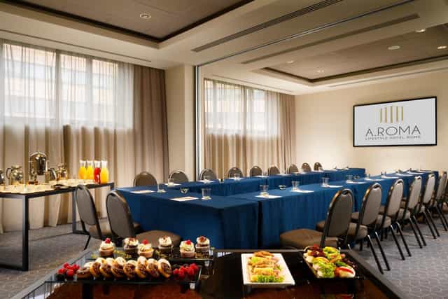 U-shape boardroom at Sky Stars Event Lounge, A.Roma Hotel for corporate meetings and conferences.