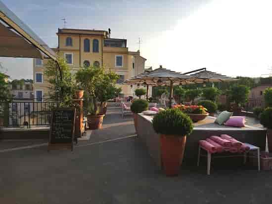 Rooftop terrace at Hotel Ponte Sisto: lounge venue for networking receptions and VIP events.