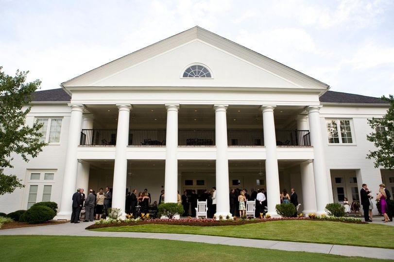 The Lakehouse at Taylor Estate: grand columned facade for corporate retreats and formal events.
