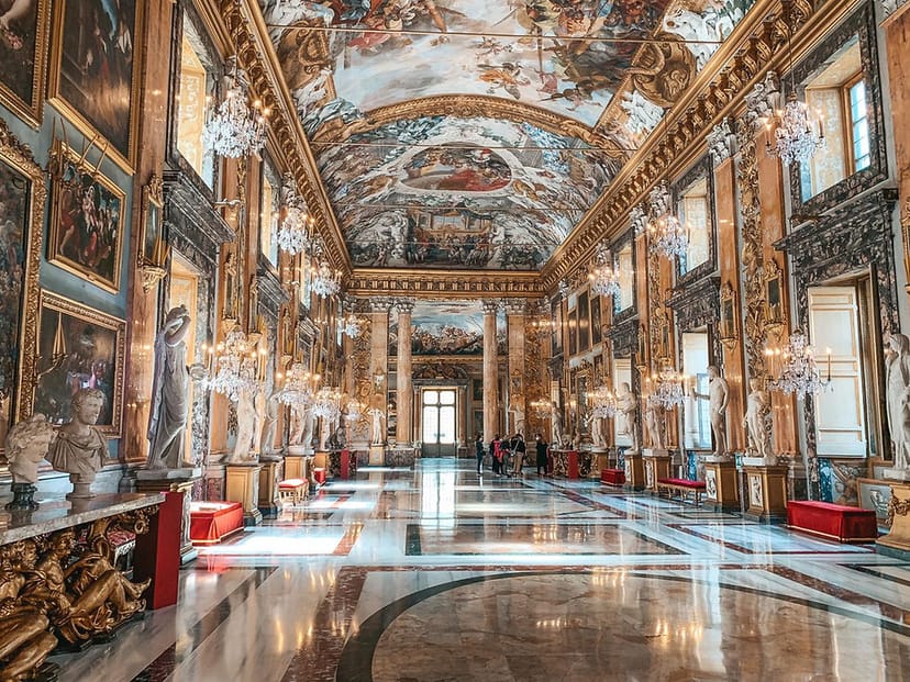 Hallway of Mirrors at Brancaccio Palace: ornate historical venue for VIP galas and receptions.