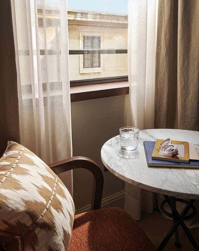 VIP guest room nook at The Hoxton Rome for private reflection or remote work.