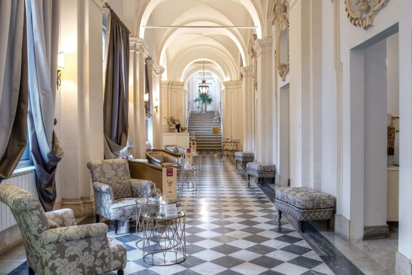 S. Agostino Hall foyer with vaulted ceilings for luxury event venue and VIP registration.