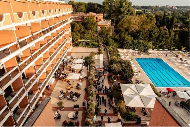 Outdoor networking space at Hotel Villa Pamphili Roma for corporate incentive trip and receptions.