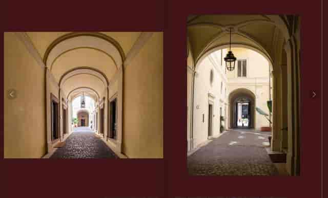 Garden Suite at Palazzo Albertoni Spinola with arched passageways for luxury events and photography.
