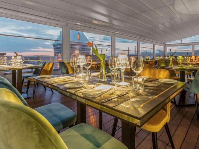 Rooftop observation deck with velvet seating for corporate reception and upscale VIP dinner events.
