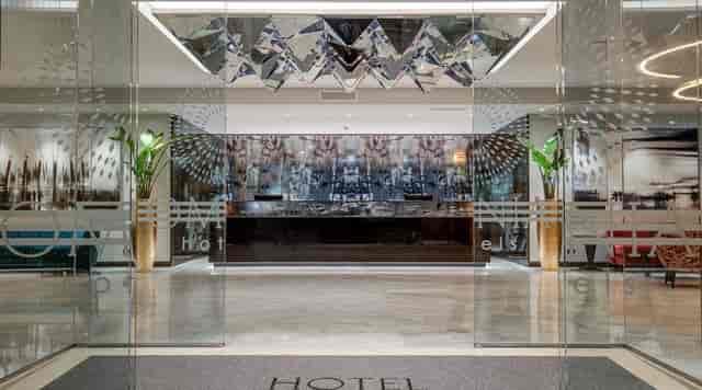 Modern Sala Cinquecento hotel lobby for premium corporate events and guest registration.