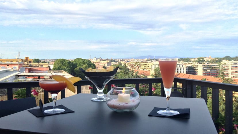 Trilussa Palace Hotel rooftop, iconic city view, for VIP incentive and networking event.