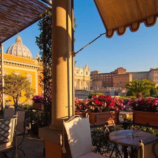 Rooftop reception venue at Hotel Prati Rome, iconic space for VIP incentive gala.