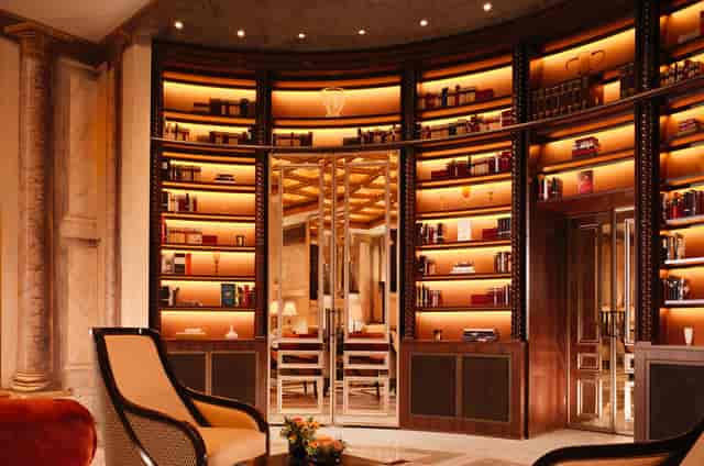 VIP executive lounge with atmospheric lighting for high-end board meetings and networking events.