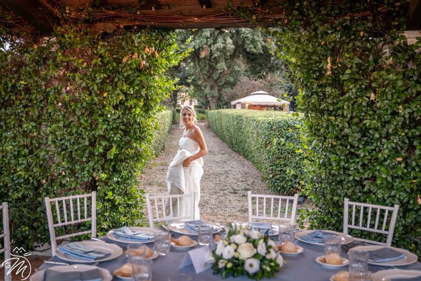Villa Piccolomini wedding garden with elegant tablescapes for an alfresco ceremony venue.